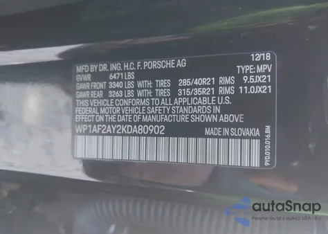 2019 Porsche Cayenne Turbo z USA, uszkodzony, nr VIN WP1AF2AY2KDA80902